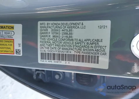 2022 Honda Accord Sport z USA, uszkodzony, nr VIN 1HGCV1F36NA013814